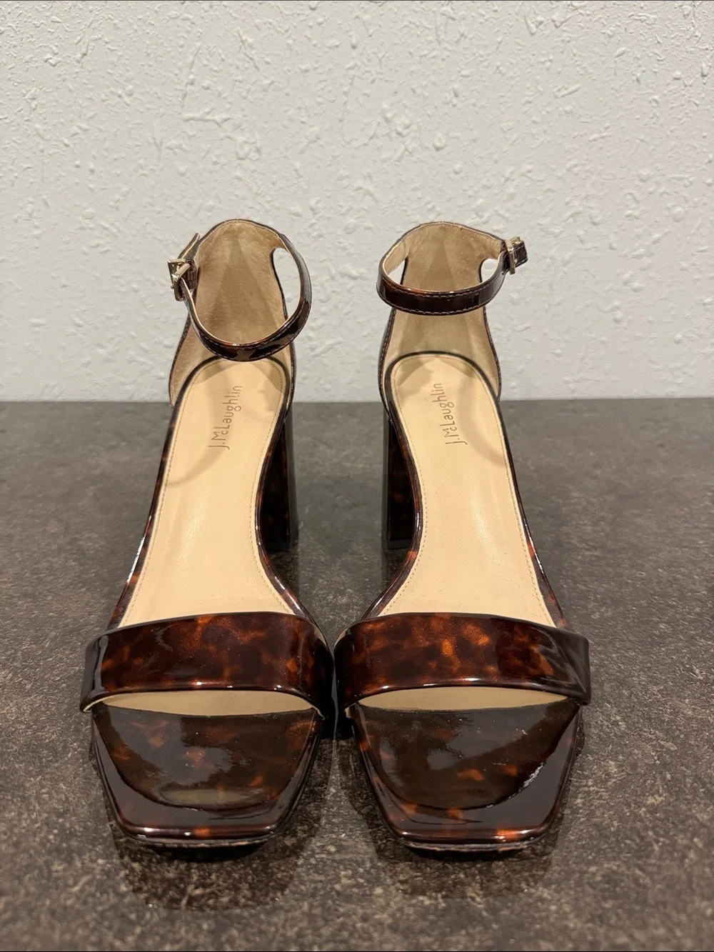 J. McLaughlin Esme Block Heel Sandals with Ankle Strap Size 11 Tortoise Preppy